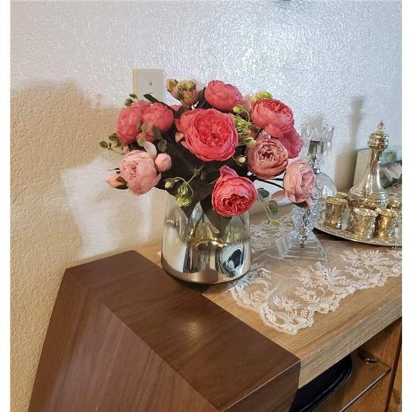 Artificial Peony Flower Silk Peonies Bouquet 4Bundles Fake Flowers,Rose Red Pink - Picture 5 of 6